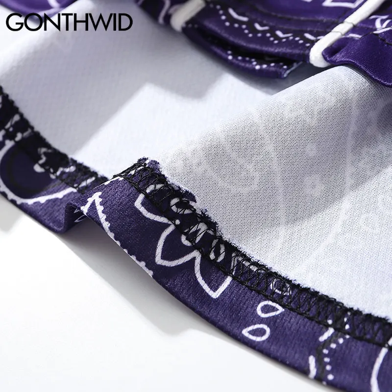 

GONTHWID Baseball Jersey Tee Shirts Bandana Paisley Pattern Print Purple Shirt Streetwear Hip Hop Harajuku Casual Button Tops