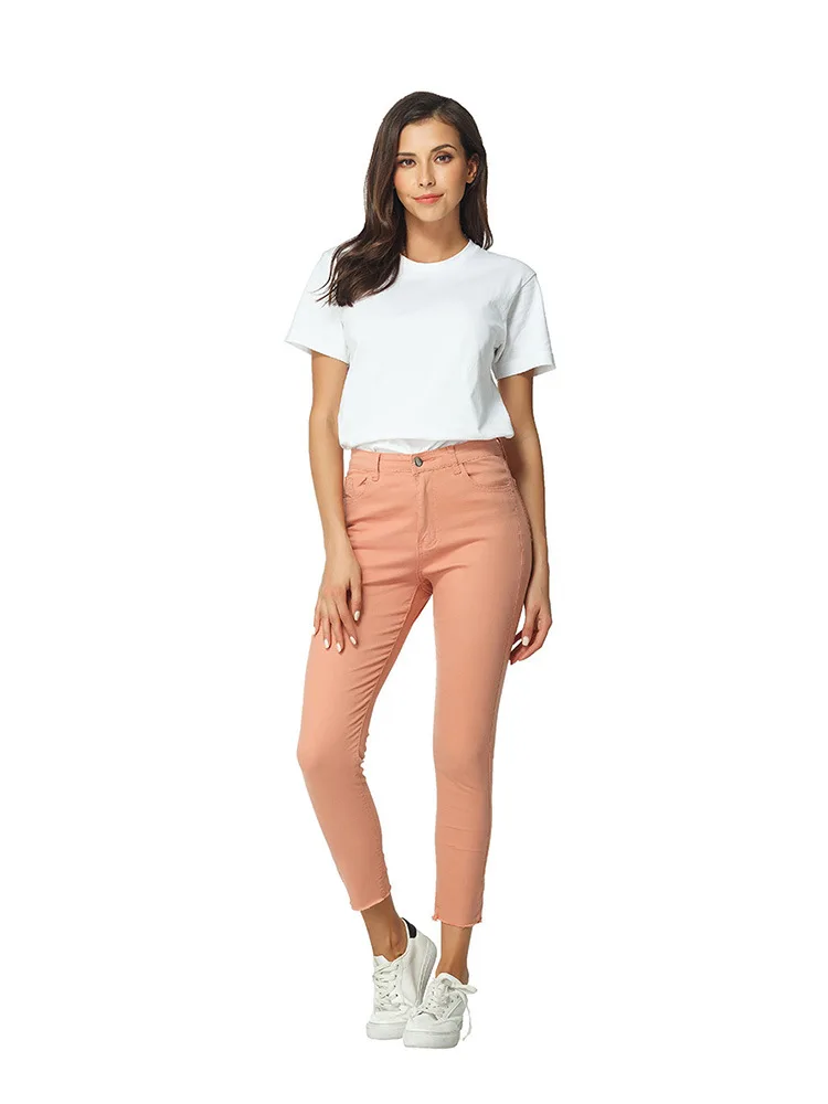 Orange Jeans for Women Mom High Waist Woman Elastic Slim Stretch Female Washed Denim Skinny Pencil Pants | Женская одежда