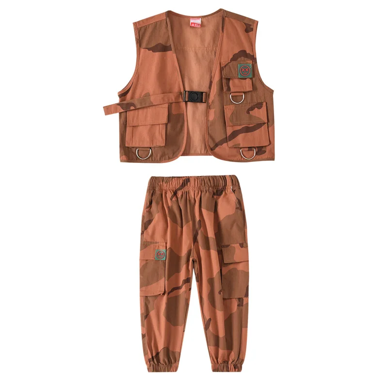

Hip Hop Costumes Girls Fashion Camouflage Vest Pants Boys Street Dance Clothes Kids Cheerleading Stage Outfit Children 110-180