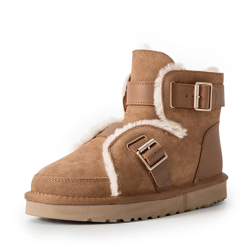 Зимние сапоги женские зимние на овечьем меху Новинка 2019 года женская кожаная