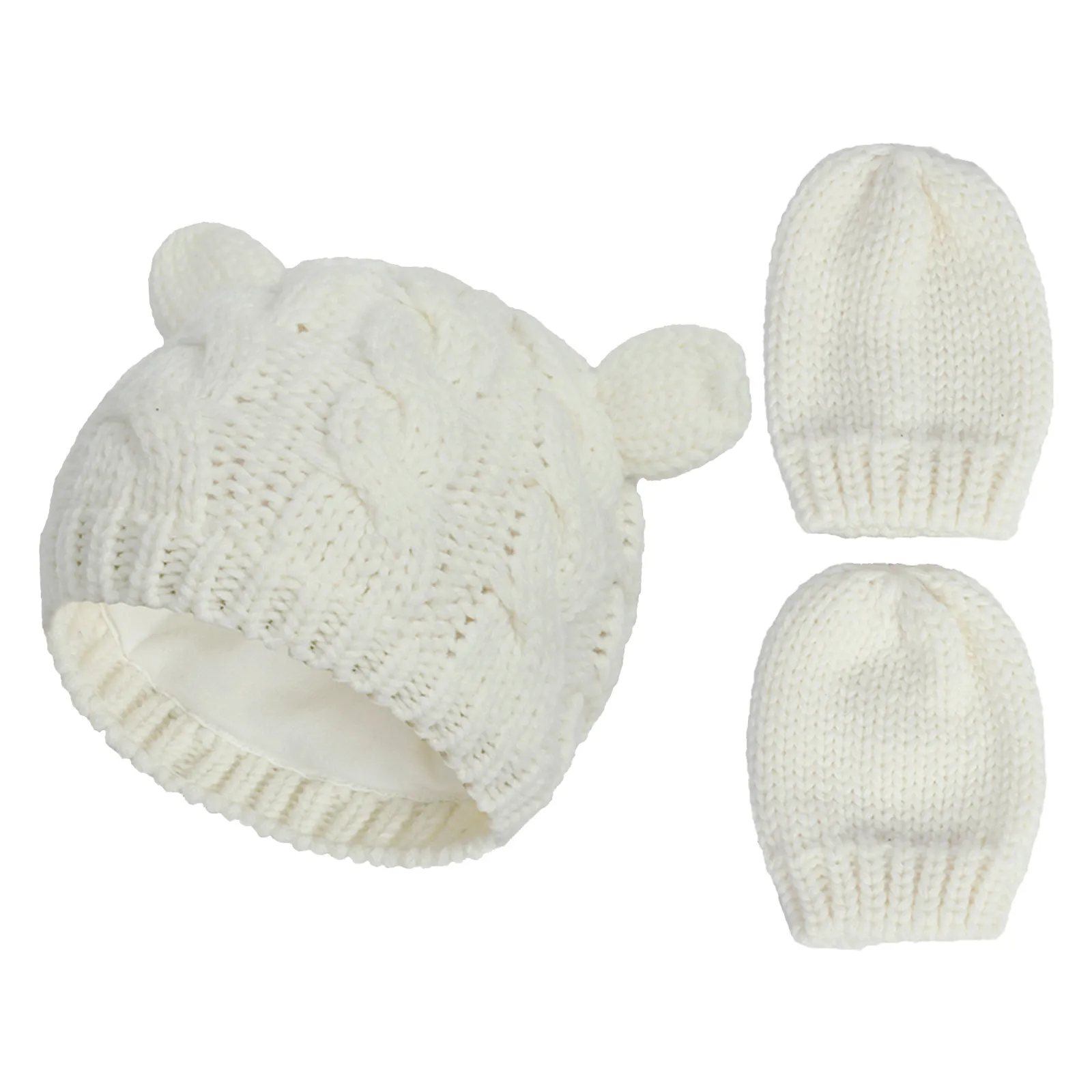 0-18m Winter Fits Baby Kids Boy Girl Warm Comfortable Knit Hat Ear Solid Cute Glove 2pcs Lovely Beanie Cap Mittens | Детская одежда и
