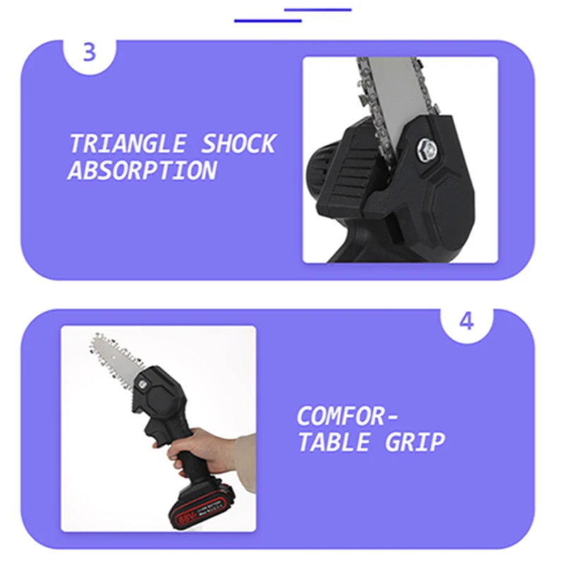 

1080W 4 Inch 88V Electric Pruning Chain Saw With 2pcs Battery Mini Woodworking Chainsaw Removable Battery Garden jigsaw