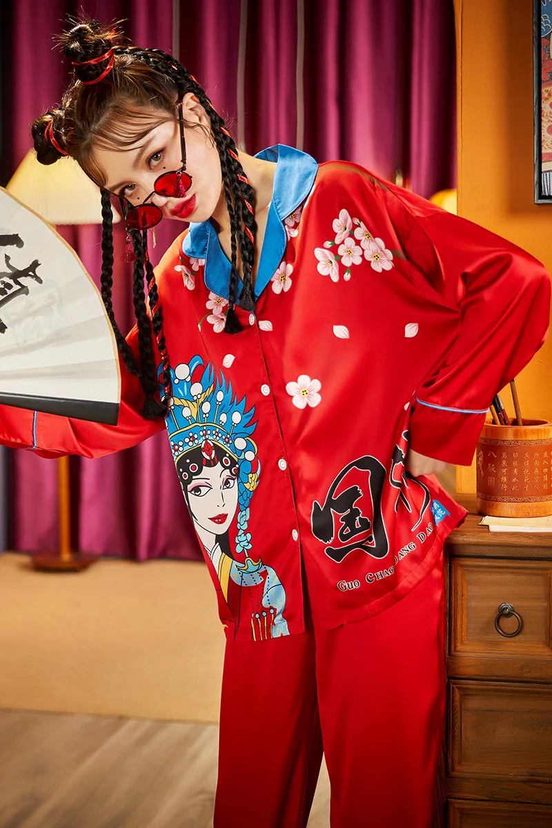 Summer Pajamas Women Sleepwear Chinoiserie Snow and Ice Silk Princess Style Spring Plus Size Pajama Set The Tide High Quality