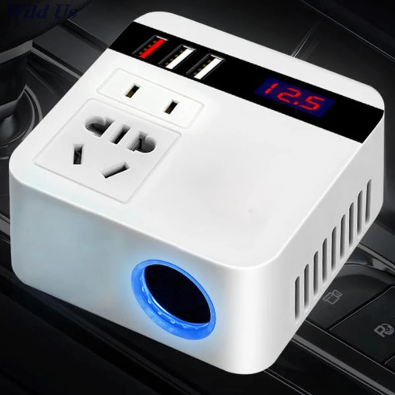 

Car Inverter 150W 12V/24V To 110V/220V Cigarette Lighter Power Supply Inverter Adapter with QC 3.0 USB Charger Fast Charging 1Pc
