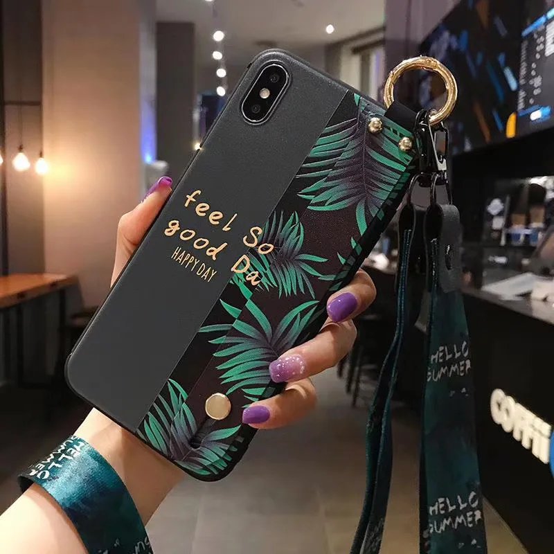 Красивый чехол для iphone 7 8 plus 6 6s X Xs max XR 11 pro SE из мягкого ТПУ с ремешком на запястье
