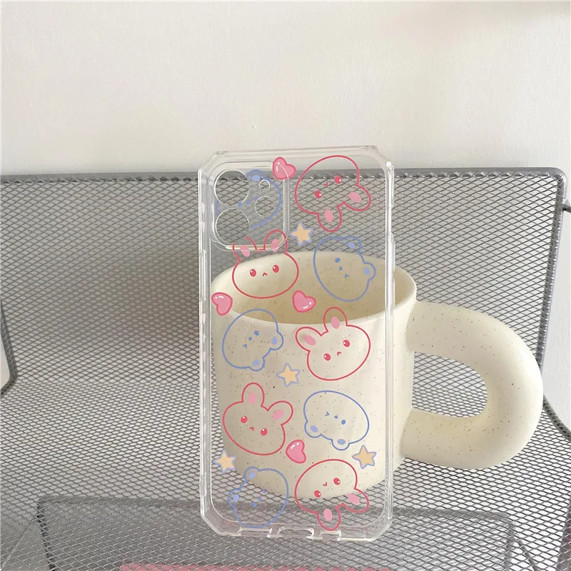 

Cartoon Line Bear Rabbit clear silicone cover for iphone xr xs max 7 8 plus x 11 12 mini pro max protective capa conque