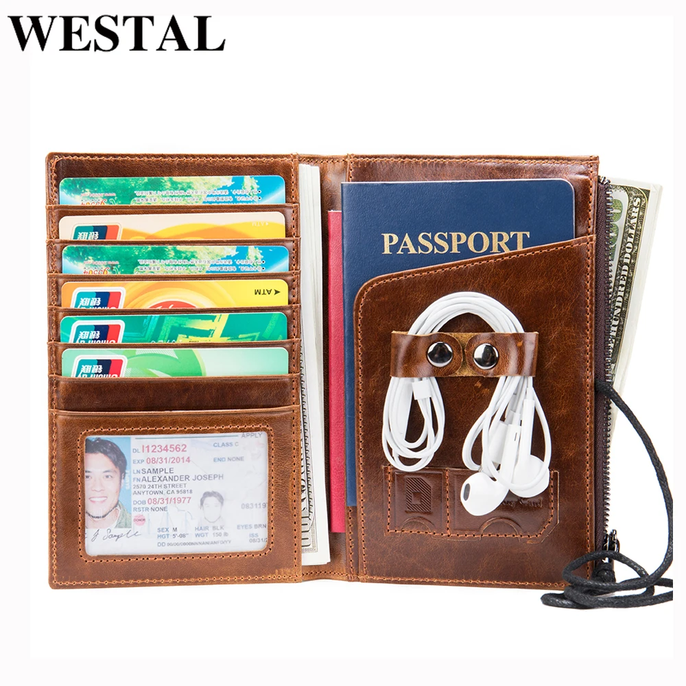 

WESTAL men's wallet genuine leather vintage purse for men luxury brand wallet money bag for passport multifunctional card holder