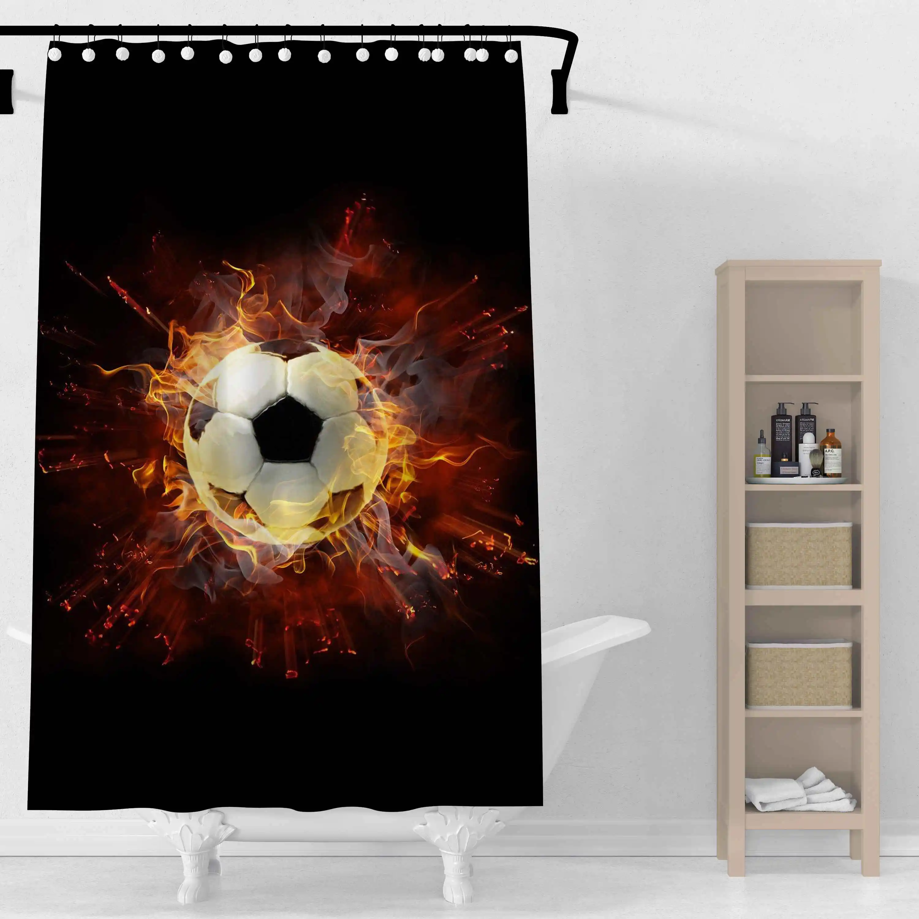 

Футбол на огне и воде печать занавески для душа спортивный стиль занавески для душа для ванной комнаты