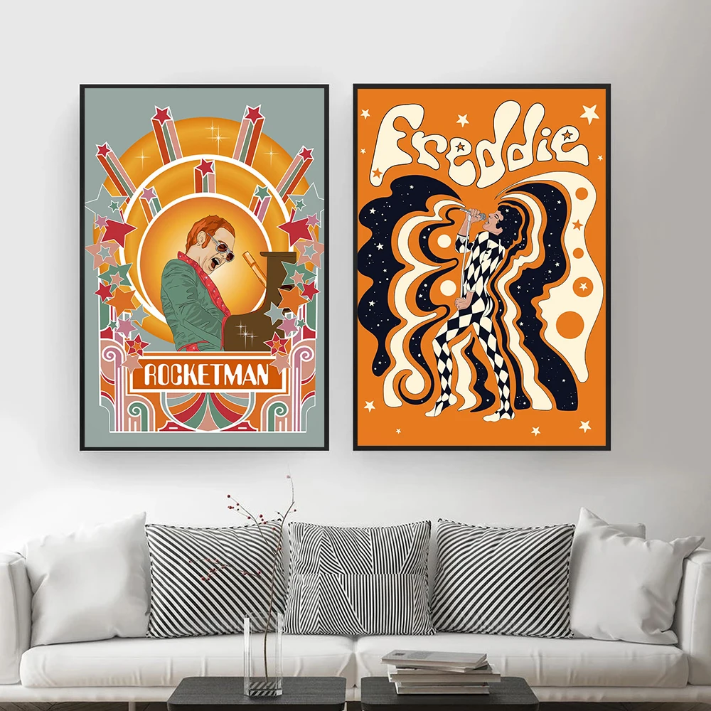 Ретро психоделический постер в богемном стиле 60-х годов певец цветок холст