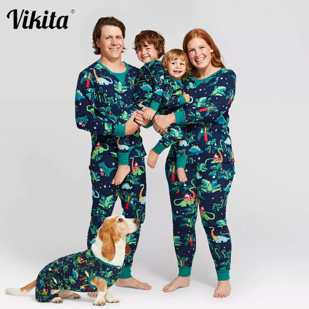 

VIKITA Christmas Family Matching Outfits Dinosaur Pajamas Set Mommy and Me Xmas Pj's Clothes Father Mother Kids Baby Sleepwear