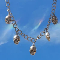 stainless steel exaggerated skull metal pendant necklace for women men hip hop punk cool harajuku choker necklace jewelry