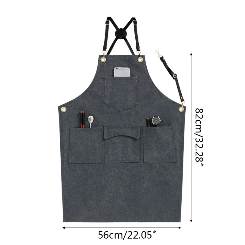 

2021 New Casual Canvas Kitchen Cooking Aprons for Women Men Chef Apron with Pockets Waterdrop Resistant Grilling BBQ Work Aprons