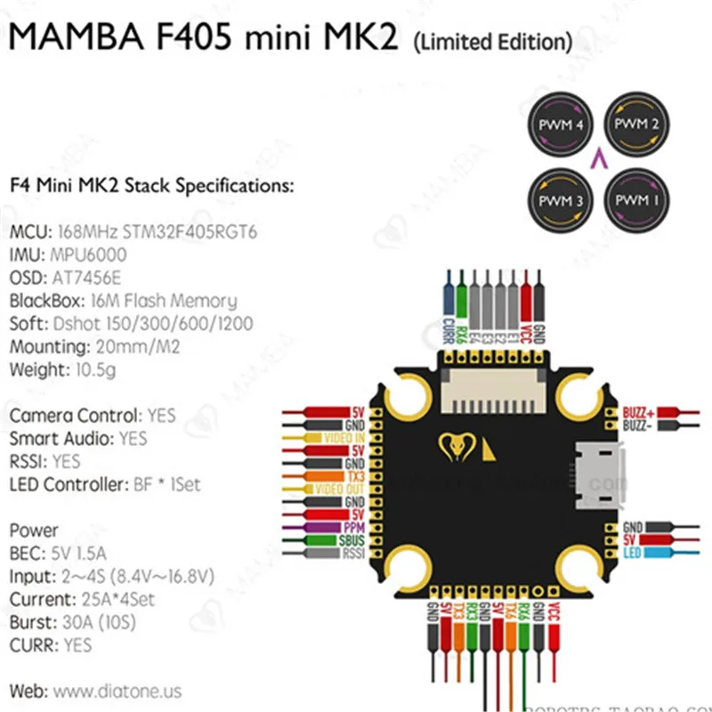 Diatone MAMBA F405 мини-Контроллер полета MK2 F4 F405M мини-башня с F25 20a 4в1 ESC Betaflight OSD