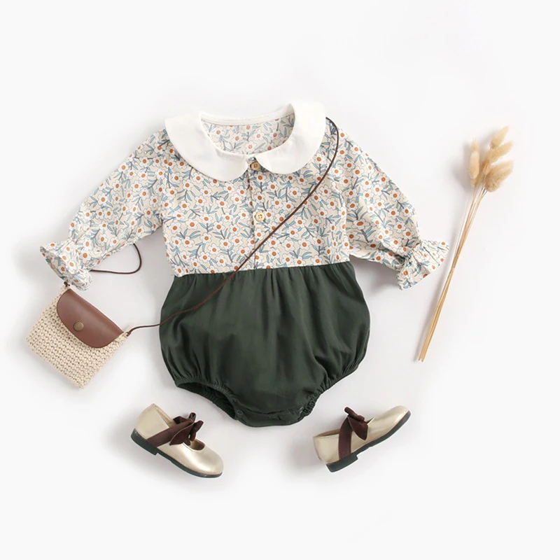 Винтажный цветочный комбинезон для маленьких девочек одежда новорожденных боди