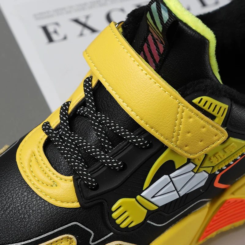 

2020 Winter Casual Boys Kids Sneakers Green Yellow Teenage Sneakers Leather Sport Shoes for Boys Plus Velvet Children Brand Shoe