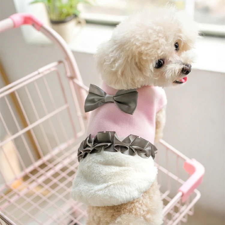 Меховые банты одежда для собак маленьких платья девочек с цветочным рисунком по