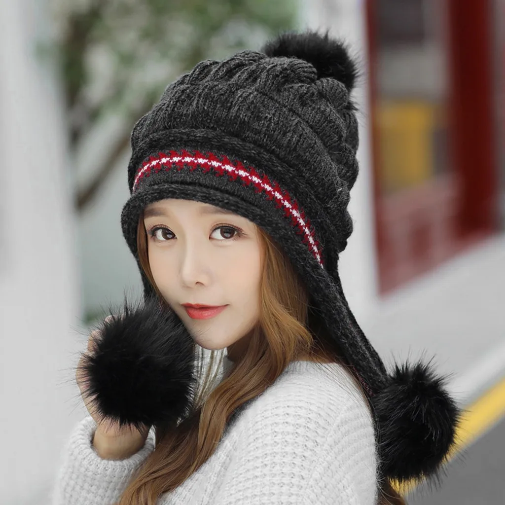 Winter Hat For Women Beanie With Fleece Lining Men Lady Knitted Cap Female Girl Wool Hemming Thick Warm Hats | Аксессуары для