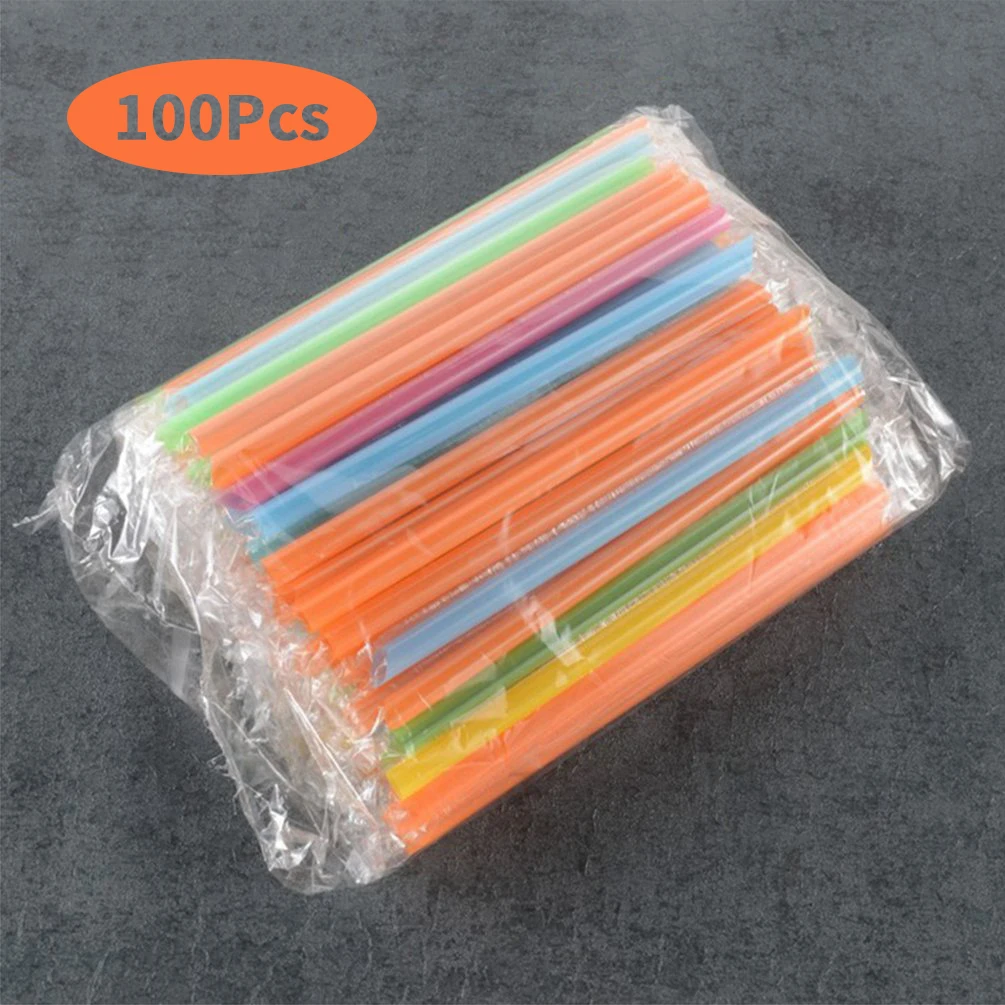 

100 шт., разноцветные пластиковые соломинки для коктейля, 20 см