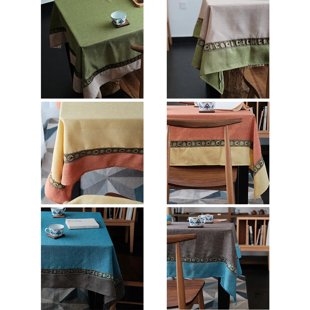 

Home Patchwork Cotton Dinning Tablecloth Fabric Rectangular Blue Yellow Green Square Table Cover Polyester Party Decoration