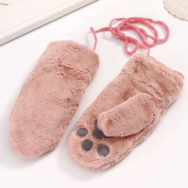 Зимние женские Медвежонок лапы перчатки Теплый мягкий флис Fuuny милые висящие для