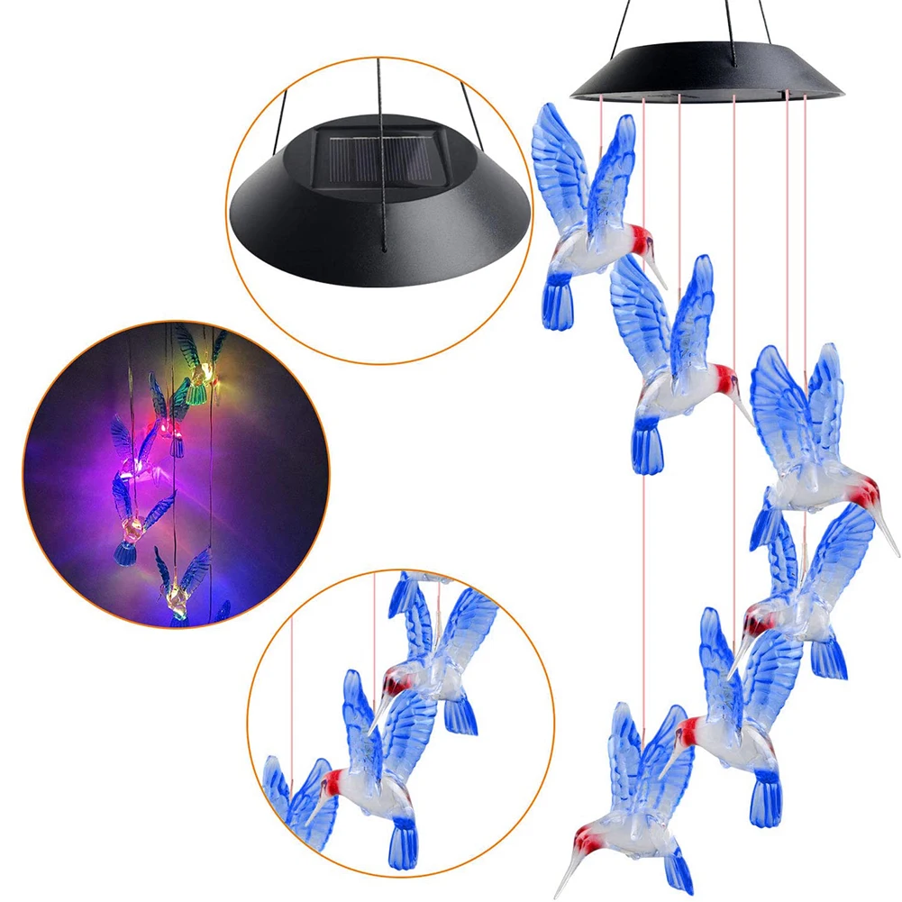 

LED Colorful Solar Power Wind Chime Crystal Hummingbird Waterproof Outdoor Windchime Solar Light for Garden Garden Decor Blue