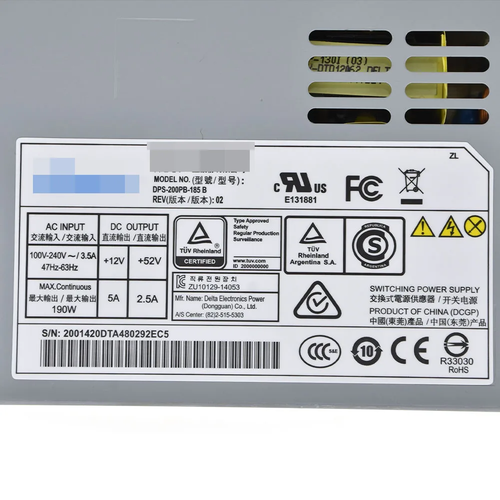 190W 100 240V Питание Для Delta DPS 200PB 185 B 3.5A 47 63 Гц постоянного тока + 52V 2.5A для Dahua POE DVR|Блоки