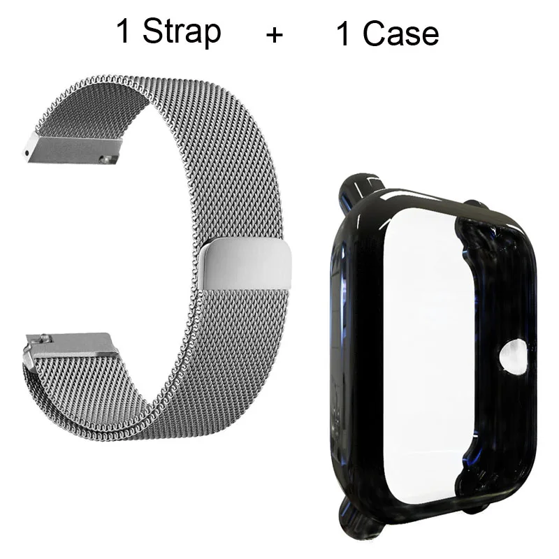 Silver-Black Для Xiaomi Amazfit Bip Bit Lite браслет ремешок из Миланского нержавеющей стали ремешок для часов защитный чехол для экрана - Цвет: Silver-Black