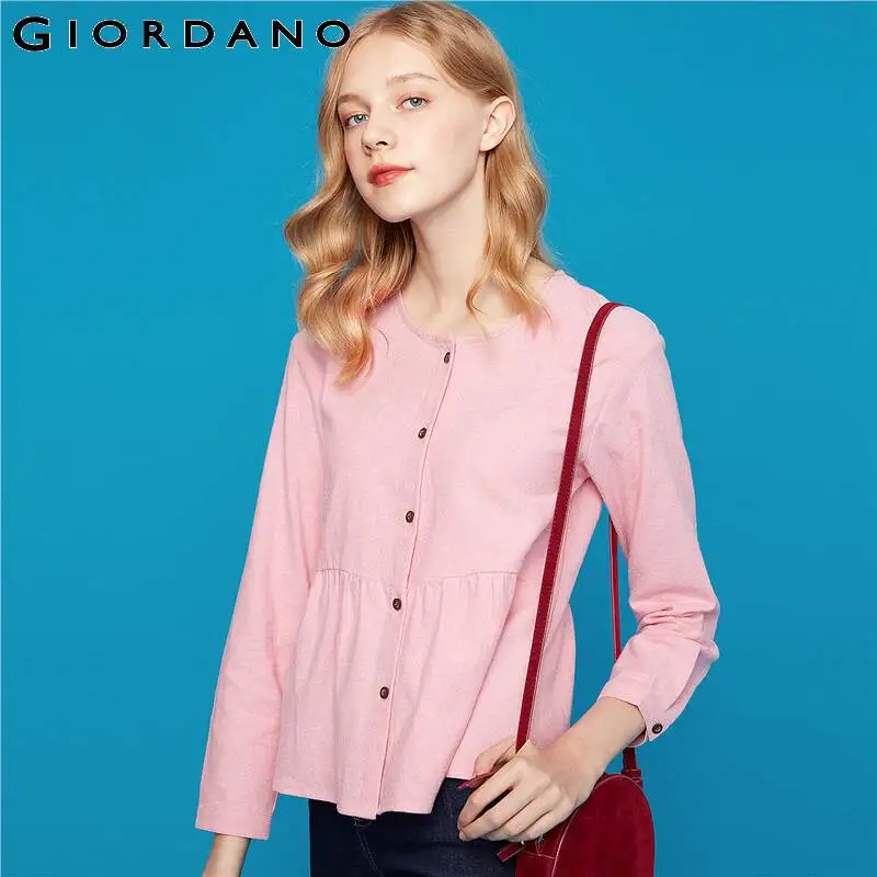 Giordano женская блузка с оборками на подоле фланелевая рубашка пуговицах спереди