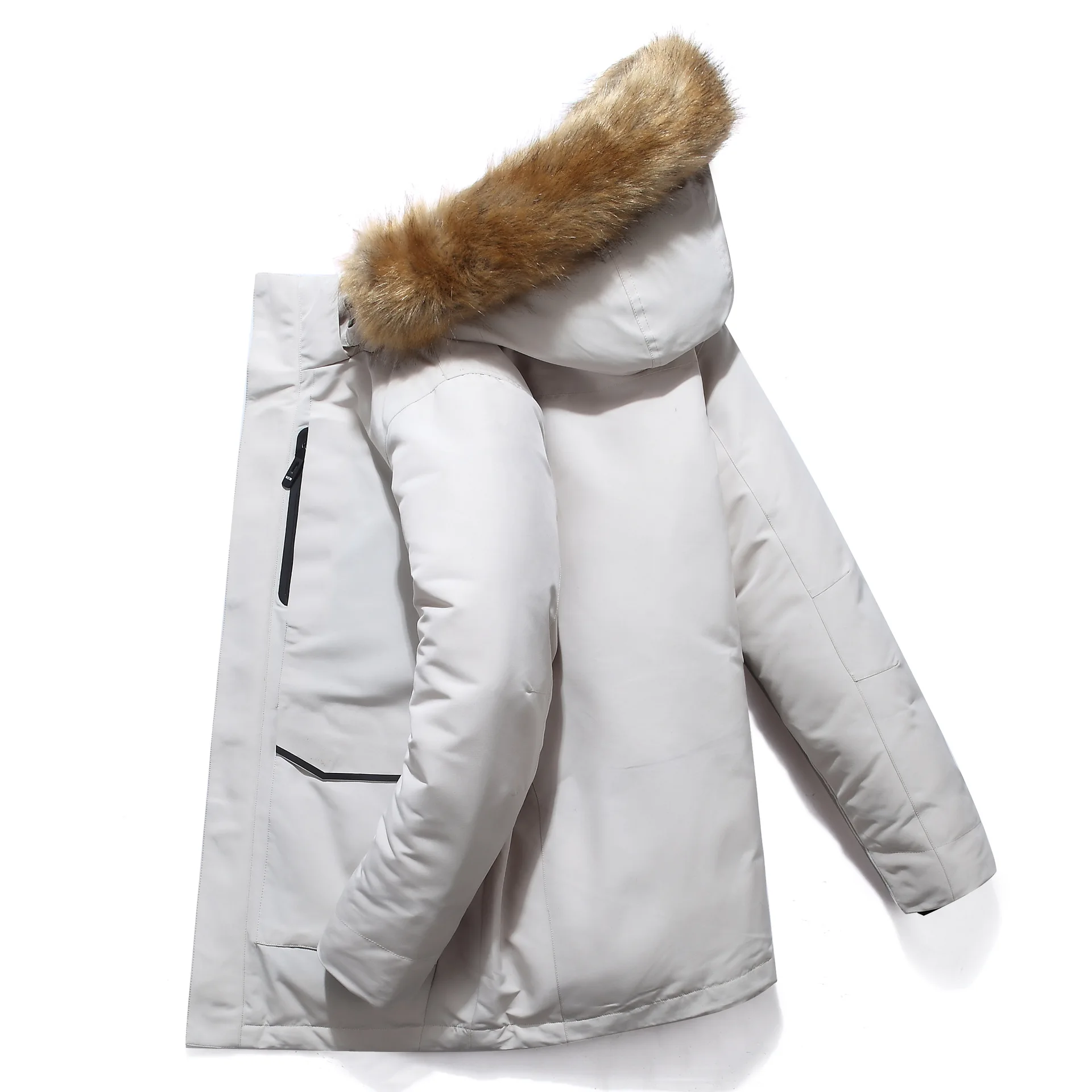 

White 90% Duck Down Jacket Men's Winter Coat Long Down Parkas Hooded Raccoon Fur Warm Thicken Casual Lovers Outerwear