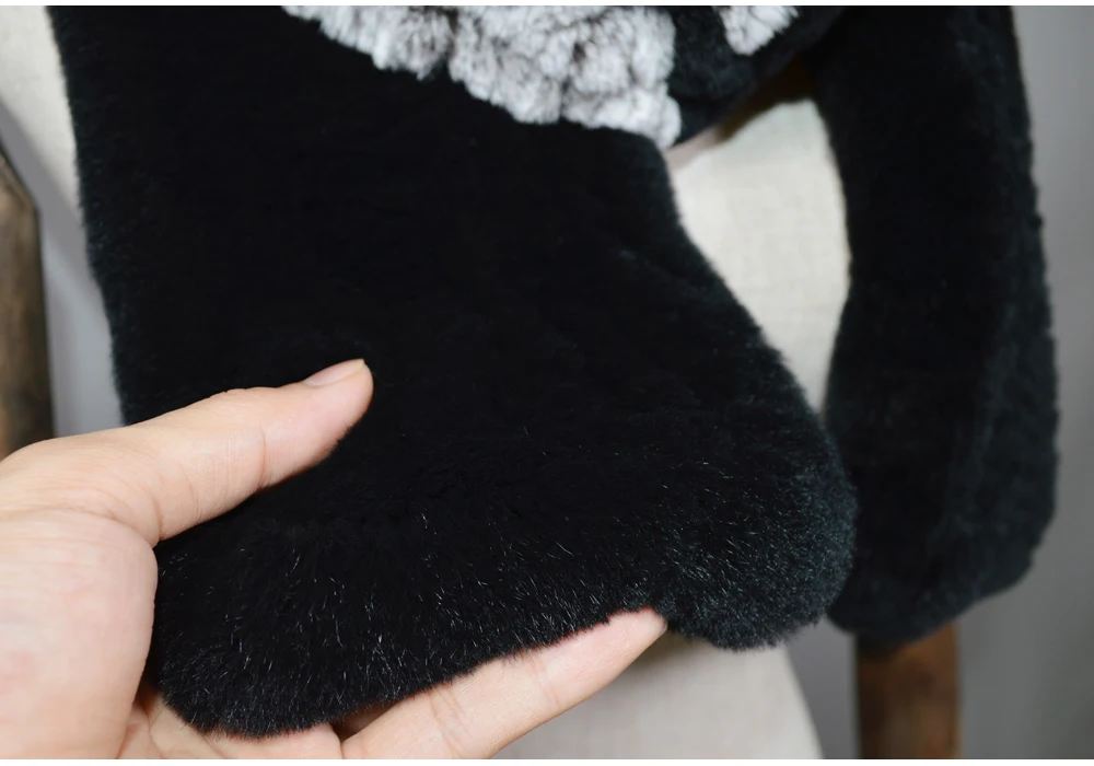 Winter Long Style Women Real Rex Rabbit Fur Scarf Rex Rabbit Fur Warm Soft Ring Scarfs High Quality Knit Rabbit Fur Scarves