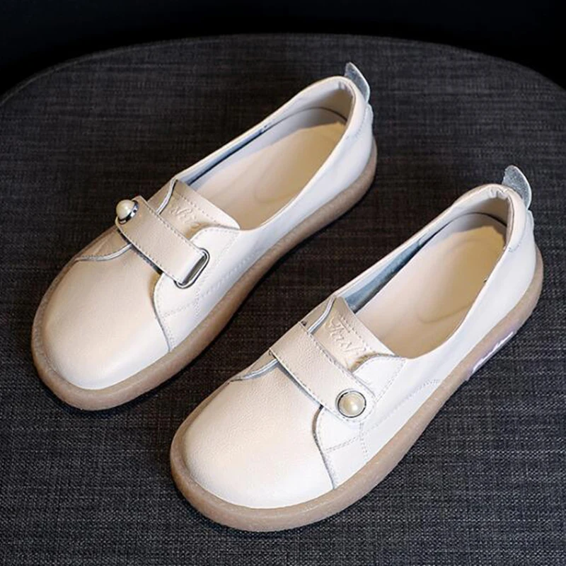 Женская Белая обувь женские слипоны из натуральной кожи с закрытым носком лоферы