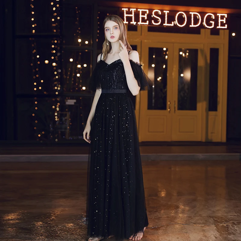 

Elegant Black Evening Dresses Long New Banquet Annual Meeting Prom Dress Party Sexy Floor Length Gown Robe De Soiree Vestido 21
