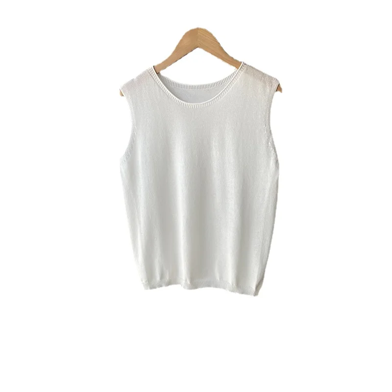 

Loose Ice Silk Knitted T-shirt Women's Summer Solid Color Bottom Tank Tops Yl363