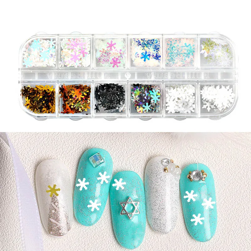 

1 Box Of Multicolor Nail Glitter Winter Christmas New Year Snowflake Diy Nail Art Decoration Manicure Tool