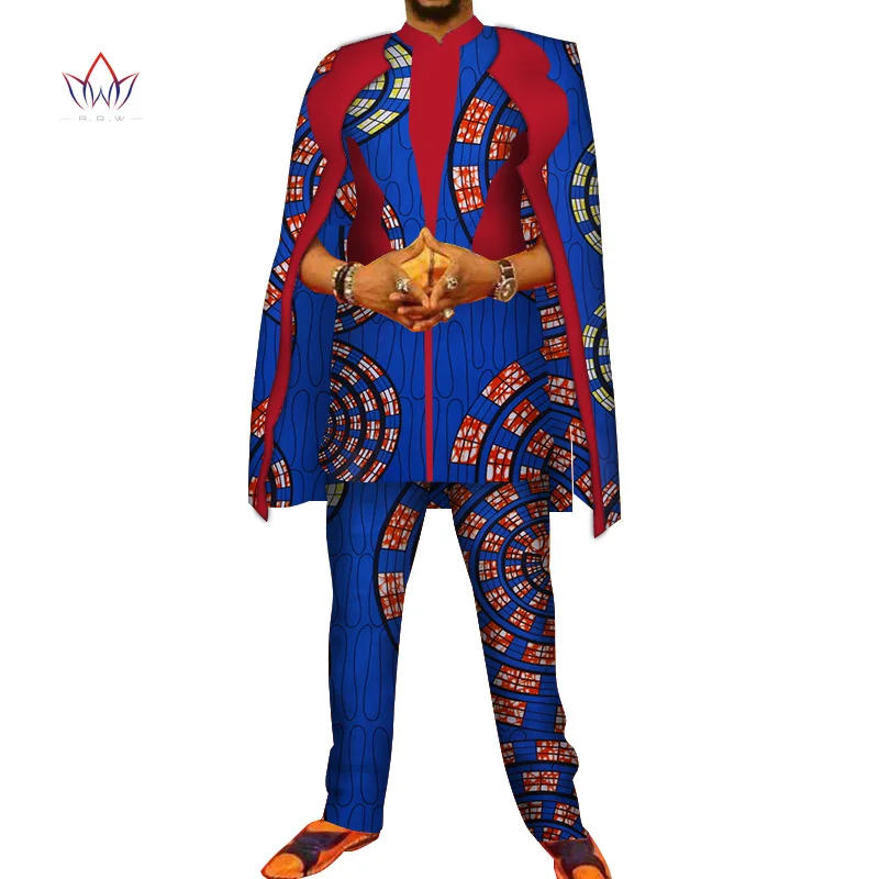 Африканский принт 3 шт. мужские комплекты Топ dashiki и брюки и халат набор Базен размера плюс традиционная африканская одежда 6XL WYN327