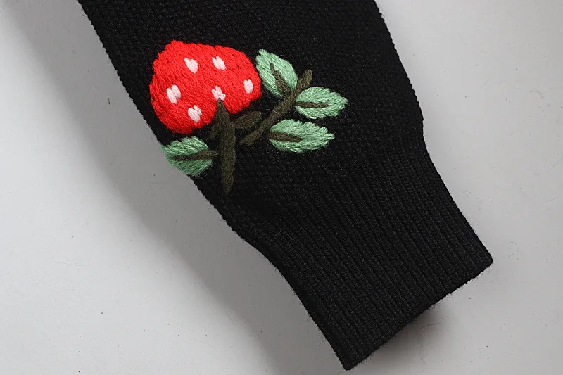 

High Quality Women Knitted Cardigans Luxury Embroidery Berries Sweaters Female O-neck Loose Cute Outerwear Girl's Clothing Tops