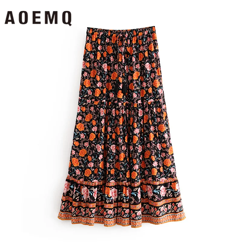 AOEMQ Милая оранжевая юбка с цветочным принтом для девочек юбки танцев весенне