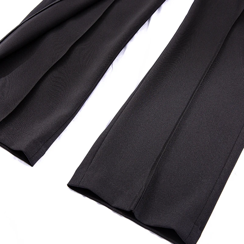 

TWOTWINSTYLE Black Irregular Trousers For Women High Waist Lace Up Bottom Split Full Length Straight Pants Female Spring Fashion