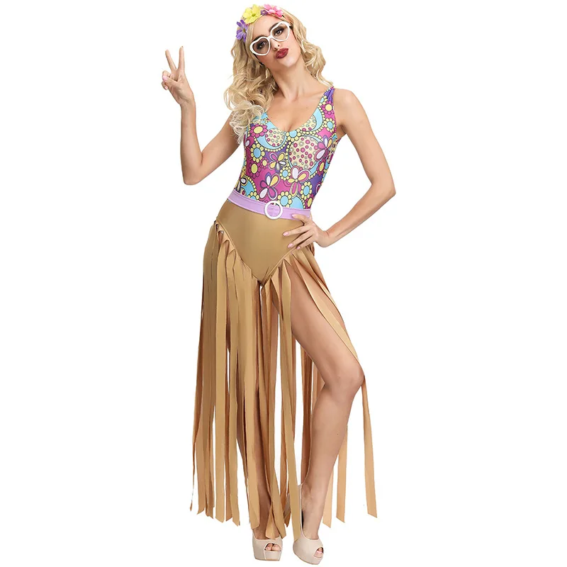 Взрослый DJ диско хип хоп певцы с бахромой нарядное платье Хэллоуин Косплей