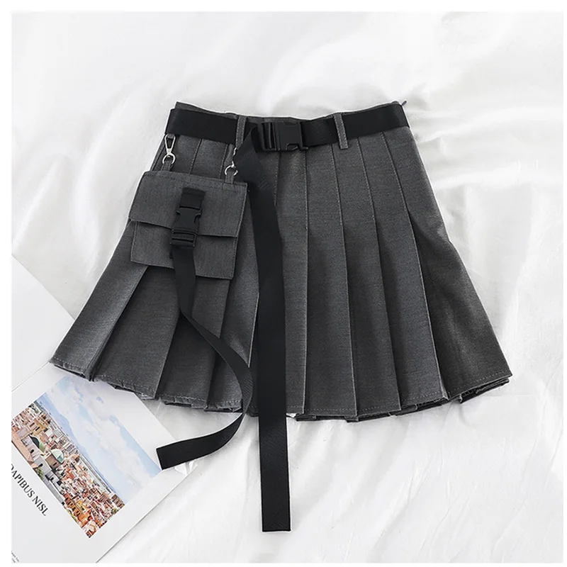 

2021 New Women's Skirts High Waist Pleated College Mini Skirts With Elegant Lines And Pure Colors With Belts Women's Skirts