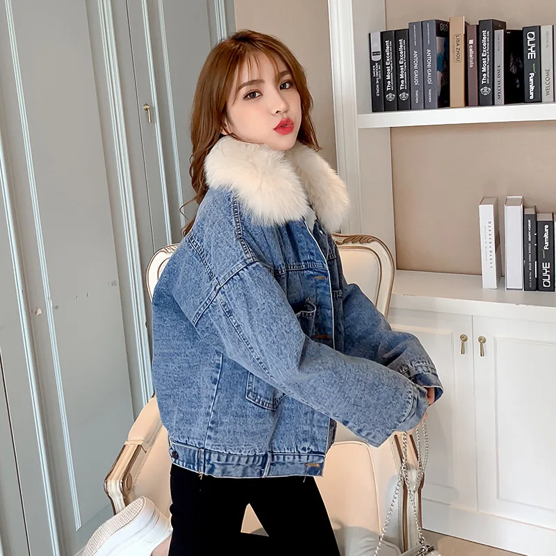 Женская джинсовая куртка DAYIFUN зимняя кашемировая из овечьей шерсти в Корейском