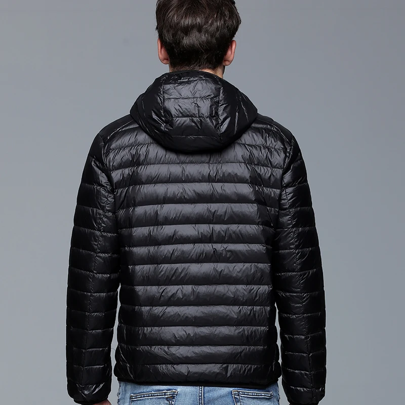 Мужская парка на белом утином пуху Повседневная теплая куртка Ультралегкая для