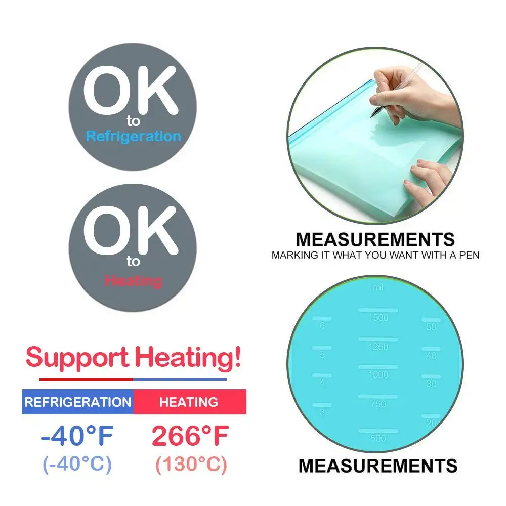 Многоразовая силиконовая сумка для хранения еды 1000 мл 1500 герметичное уплотнение