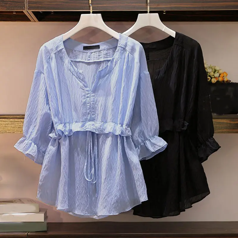 Блузка женская рубашка женский летний свободный топ с v-образным вырезом модная