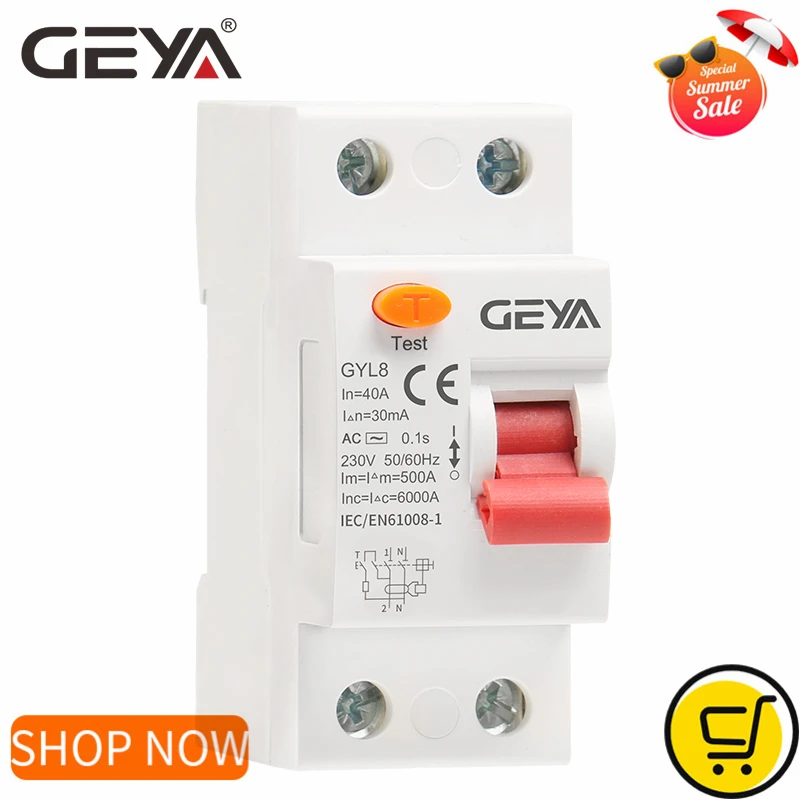 Автоматический выключатель остаточного тока GEYA GYL8 AC Тип RCD ELCB RCCB на Din рейке 25 А 40 63