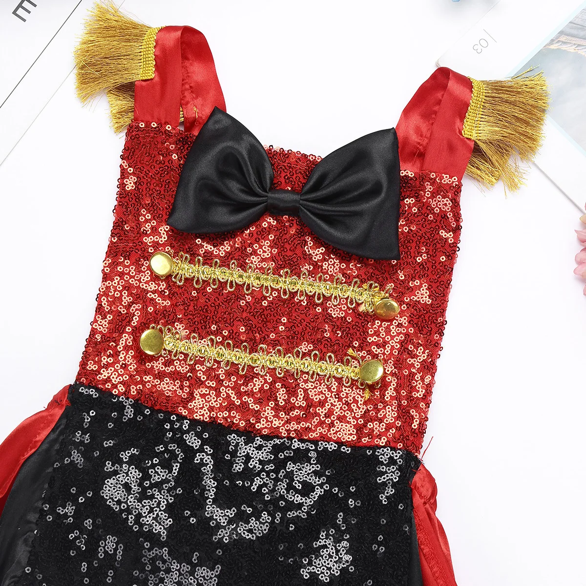 Костюм цирковой для девочек блестящий боди с бантом без рукавов Хэллоуина