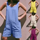Женский комбинезон без рукавов, из хлопка и льна, однотонный, свободный, с широкими штанинами, с подтяжками и карманами, 52 #