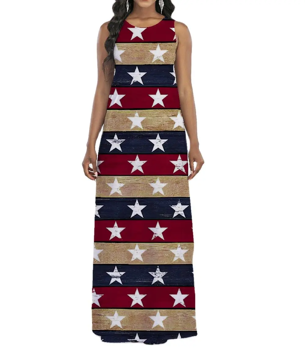 

Women Clothing Fashion New O-Neck Tank Sleeveless Printing Splice Loose Strapless Personality Long Dresses Lady For Summer 2021