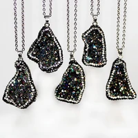 black coarse rock mineral agate pendant irregular natural stone rhinestone necklacependant colorful crystal diy pendantwholesale