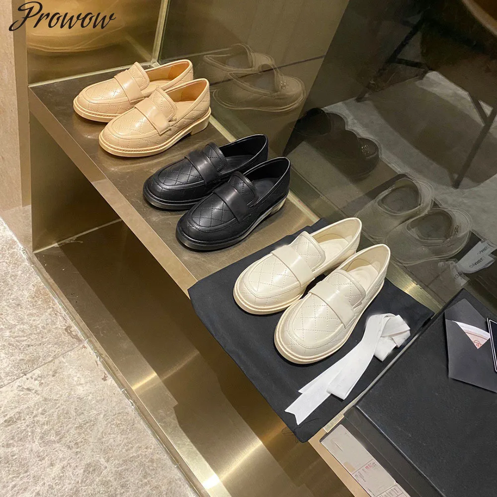 

Prowow 2021 Luxury Brand Genuine Leather Women's Shoes Best Quality Fashion Ladies Shoes Slip-on Solid Shallow Low Heels Shoes